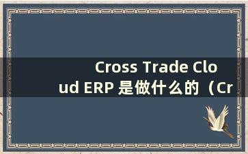 Cross Trade Cloud ERP 是做什么的（Cross Trade Cloud 怎么样）